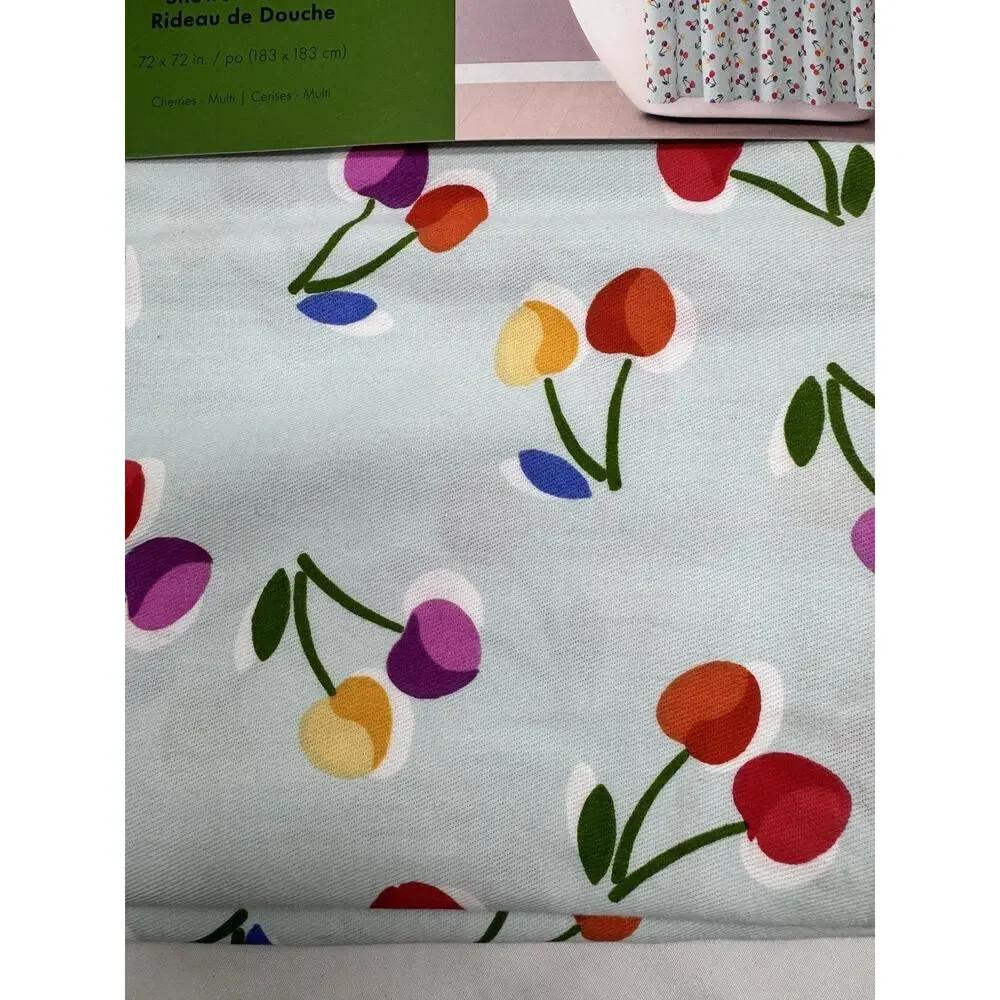 Kate Spade New York Blue Multi Color Cherries Fabric Shower Curtain Rainbow